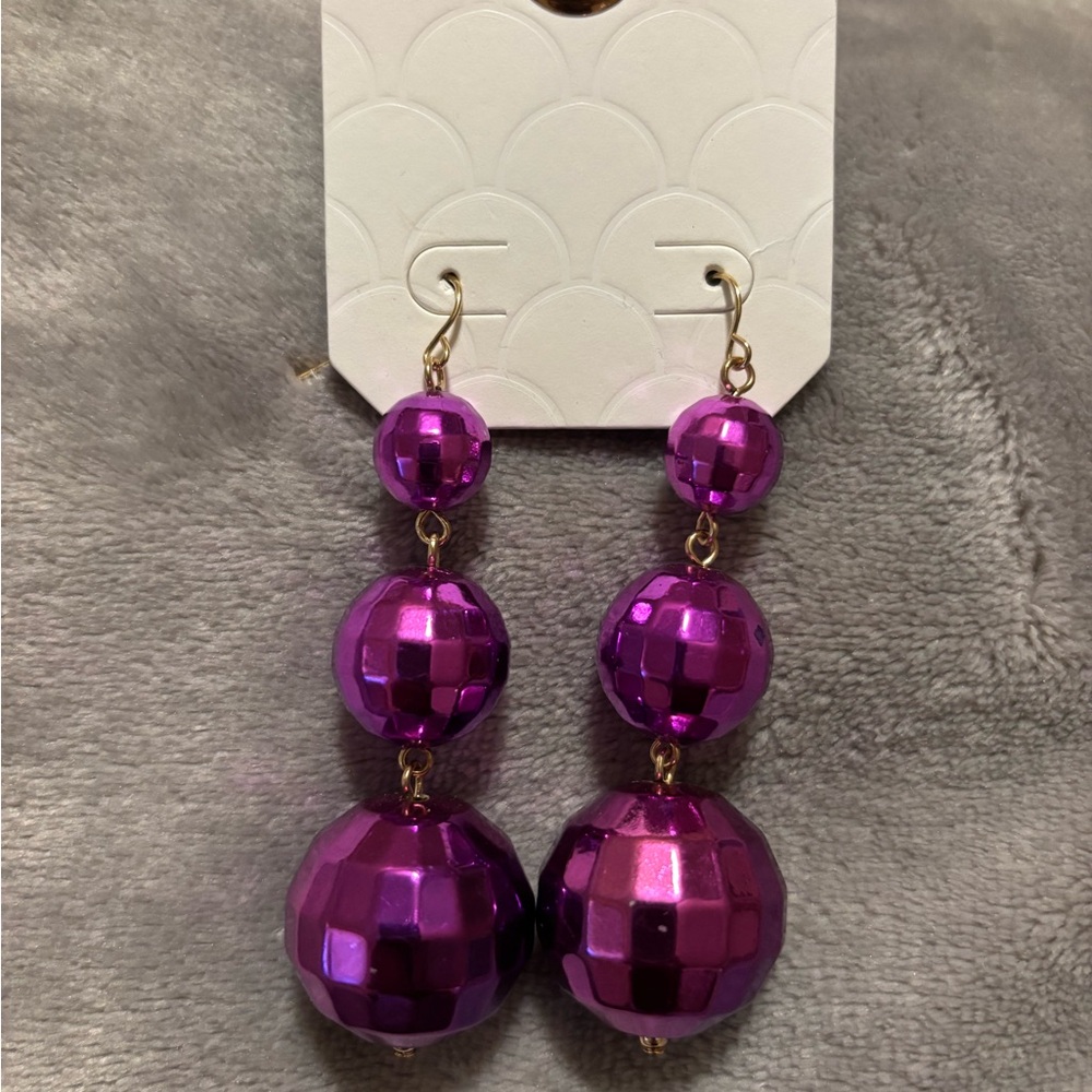 Purple disco ball dangle earrings